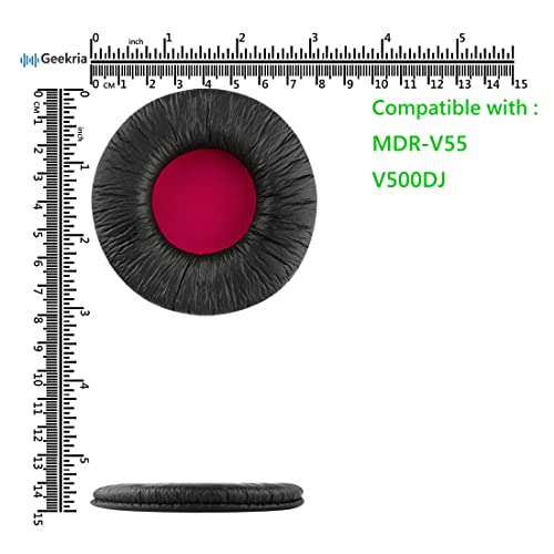Image of Geekria Replacement Ear Pads for Sony MDR-V55, V500DJ Headphones Ear Cushions, Repair Parts (Black Red)