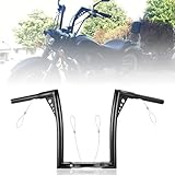 TIGERSGATE Sportster Dyna Ape Hangers Softail Handlebar 1.25 inch Z bar with Pull Wires for Harley Touring1995-Up Road King 1998-2013 Road Glide（Black，12 Inch ）