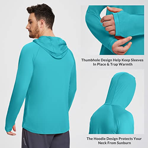 Baleaf Men's Sun Protection Hoodie Shirt Upf 50+ Long Sleeve Uv Spf T-Shirts Rash Guard Fishing Swimming Lightweight Blue Curacao L #TOP1