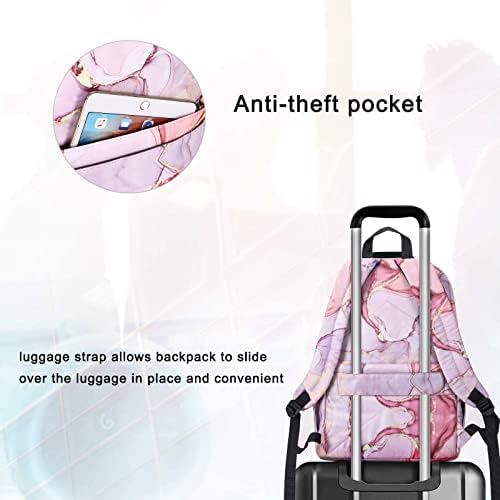 MOSISO 15.6-16 inch Laptop Backpack for Women Girls, Polyester Anti-Theft Stylish Casual Daypack Bag with Luggage Strap&USB Charging Port, Travel Business College School Bookbag, Marble MO-MBH216,Pink