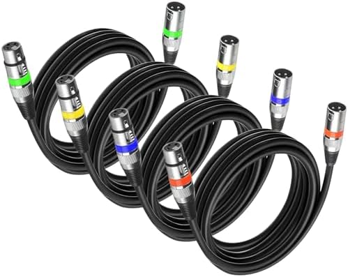 wecan 4 Packs 3 Pin Dmx Cable Dmx Lighting Cable, Dmx Cables 3m 10ft Female to Male XLR Cable, Mic Leads XLR Cables XLR Wire for Stage Lights or DJ Mixer System Dmx Wire Signal Connection