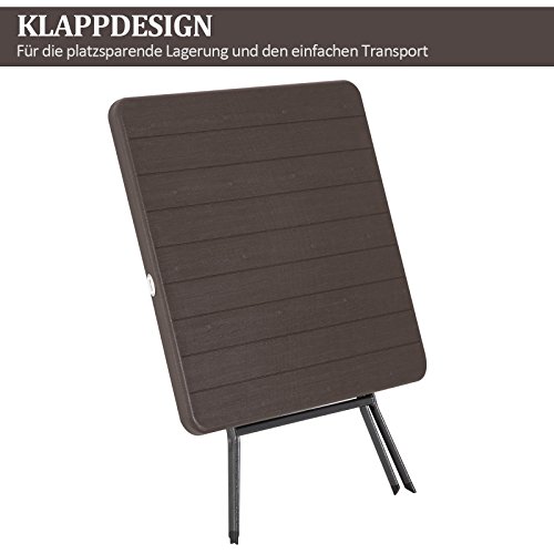 Outsunny Gartentisch Klapptisch Campingtisch Holz-Optik klappbar Kunststoff Braun 78x78x74cm – Bild 6