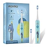 AGARO Rex Dlx Sonic AA Battery Electric Toothbrush For Kids With 6 Brushing Modes, 2 Interchangeable Brush Heads, Soft Nylon Bristles, Power Toothbrush, AA Battery, Blue