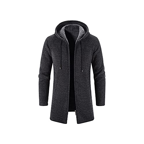 Sinzelimin Men's Hooded Cardigan Coat Fashion Slim Solid Color Long Hoodies Shawl Jumper Jacket Sweatshirts Overcoat Tops #TOP2