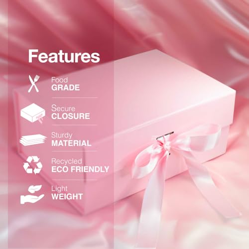 Image of RBS - Foldable Gift Box with Ribbon 23 x 16 x 10cm Gift Box for Packing (1 Pack) Multi-Purpose Gift Boxes for Presents Decorative Hamper Box Return Gift Boxes for Packaging (Pink - S)