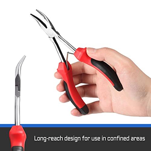 Image of 6.5 Inches Bent Nose Pliers Mini Long Reach Bent Needle Nose Pliers Bent Long Nose Pliers Angled Long Needle Nose Pliers Chain-Nose Pliers with Curved Nose for Jewelry Making Crafting Repair