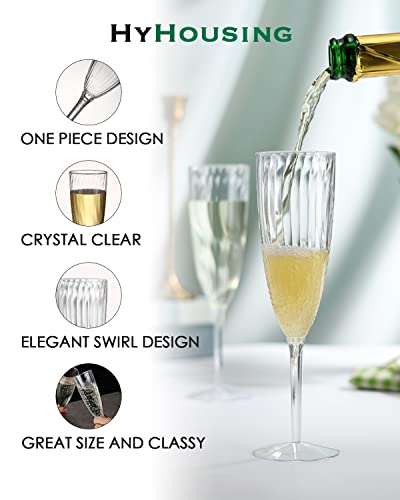 image for HyHousing 6 Oz Clear Plastic Champagne Glasses 16 Pack, Hard Disposabl