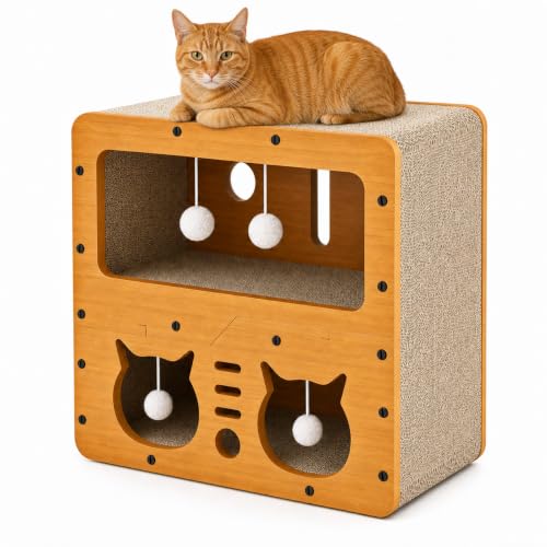 Casa rascador para gato 6 en 1 con bolas de peluche colgantes miniatura 1