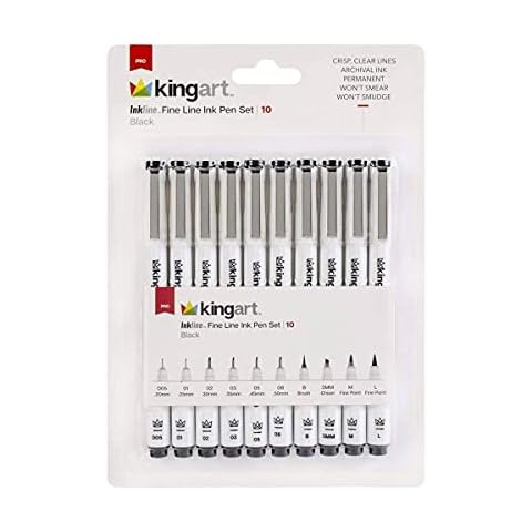 KINGART 430-10 PRO Inkline Black Micro Line & Precision Graphic Pens, 10 Assorted Nibs, BLACK Archival Waterproof Japanese Ink for Art, Illustration, Calligraphy, Sketching, Anime, Technical Drawing, Manga Cover