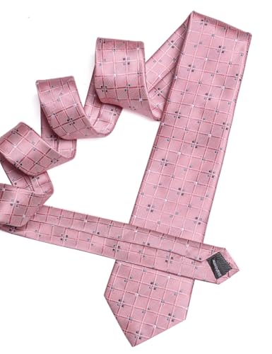 Image of YOHOWA Men Plaid /Striped Ties Set Silk Business Wedding Formal Fashion Necktie and Pocket Square Cufflinks Set