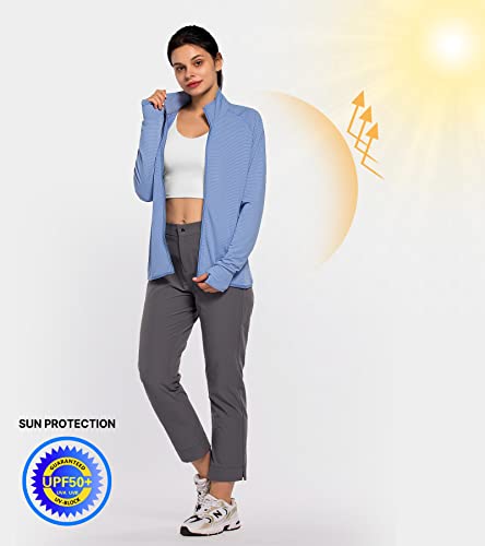 Women's Athletic Jackets Full Zip Long Sleeve Sun Shirts Running Lightweight Upf 50+ Zipper Pockets Quick Dry Sky Blue L #TOP4