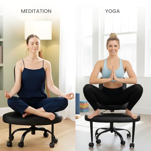 Cross Legged Office Chair Meditation ADHD Yoga Chair for Adults with Ergonomic Back Support Cushioned Seat and Leg Rest for Criss Cross Sitting Kneeling Fidgeting Height Adjustable 360° Swivel
