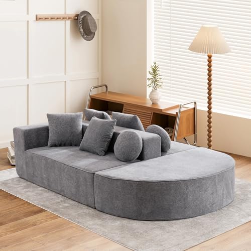 Wyibwy Sofá moderno modular de 5 plazas, sofá de nube segmentado con función de cama, sofá modular de 263 cm, sofá de compresión sin montaje, chenilla, para salón o apartamento, gris