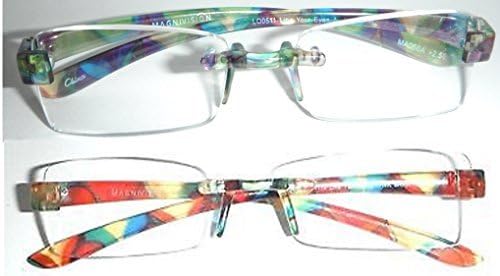 2 pairs Magnivision Featherlight Rimless Frameless Womens Reading Glasses Purple or Red Nib with case All Strengths (1.00, 1 purple-1 red) by FGX