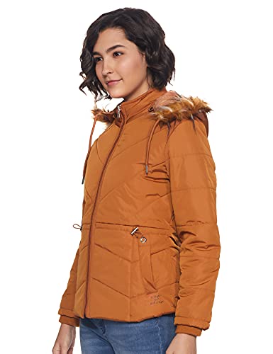 Image of Qube By Fort Collins Women's Regular Fit Nylon Bomber Jacket with Detachable Hood - Stylish & Comfortable Winter Wear