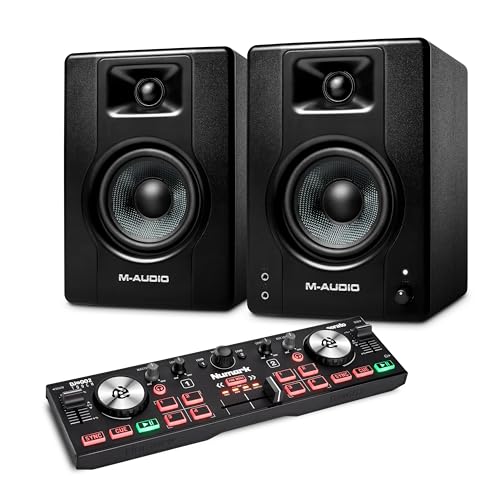 Numark DJ2GO2 Touch DJ Controller and M-AUDIO BX4 Pair Studio Monitors for Studio Recording, Music Production, Podcasting, Streaming