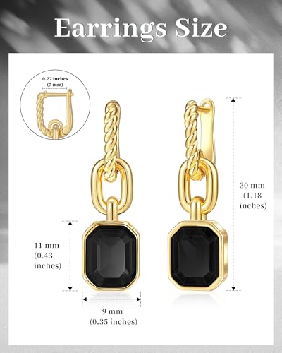 Mesovor Gold Crystal Hoop Earrings for Women Trendy, 18K Gold Plated Hoop Earrings | Emerald Green Black Crystal Dangling Earrings Jewelry Gift for Mother Wife2