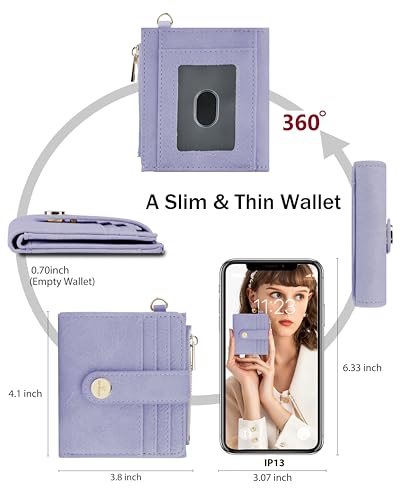 Image of Small Wristlet Wallets for Women Keychain Wristlet Wallet RFID Blocking Key Chain Wallet With Zipper Coin Pocket,2 Id Window (Purple)