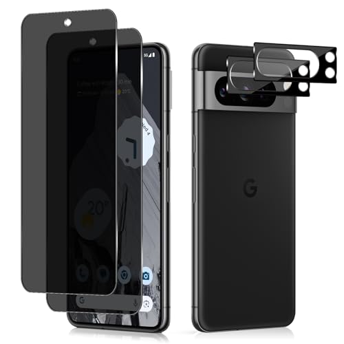 Privacy Vetro Temperato Compatibile con Google Pixel 8 Pro 5G 2 + 2 Pezzi Protezione Obiettivo Fotocamera Anti Spy Pellicola Protettiva Anti-Graffio Durezza 9H per 8 PRO