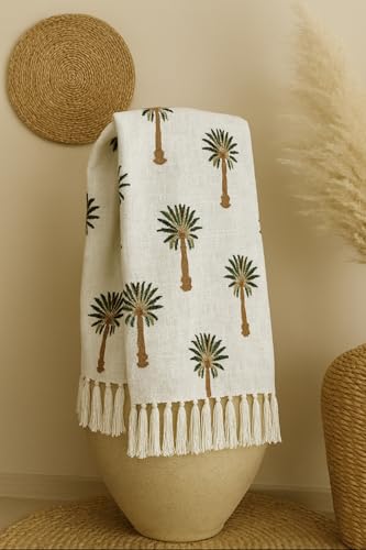 Image of Premium Cotton Palm Tree Printed Throw Blanket | 50x60 Inches Multicolor Design Throw for Sofa, Chairs, Bedroom & Home | Skin-Friendly & Lightweight | 200 Thread Count