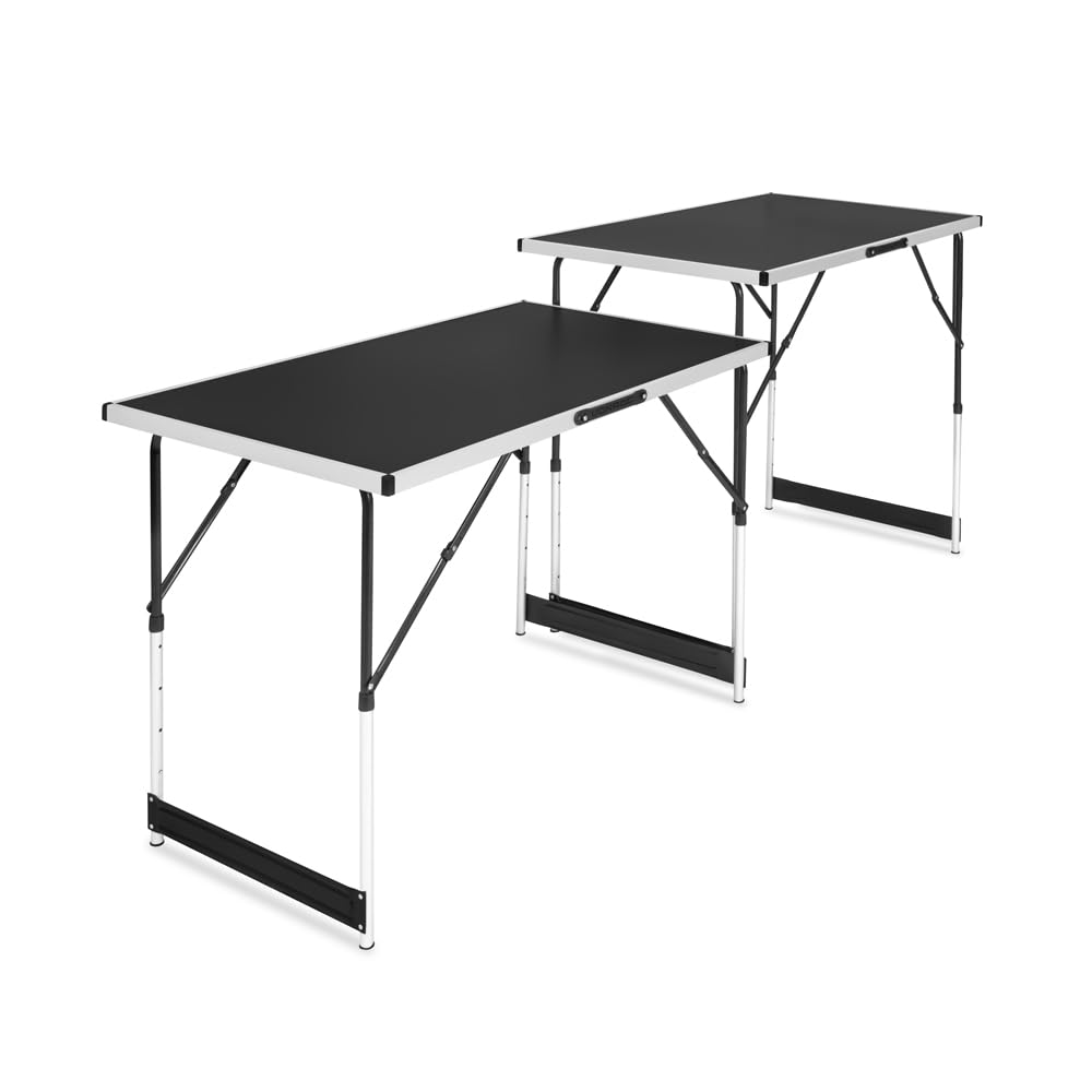 VONROC Zestaw 2 wielofunkcyjnych stołów 100 x 60 cm | Regulacja wysokości, składane, lekkie i przenośne, do użytku wewnątrz i na zewnątrz, odporny na zarysowania i warunki atmosferyczne, z uchwytem do