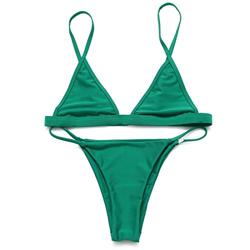RELTANGL Women's Halter Top Tie Side Bottom Swimwear Bikini Set, Medium, US(4-6), Green