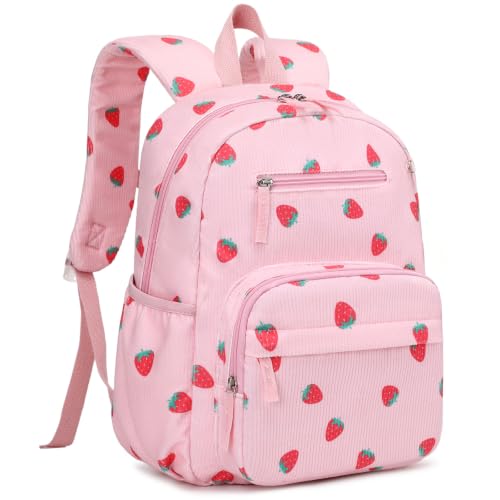 Similove Corduroy Toddler Backpack for Kids 2-5 Kids backpack for Boys Girls - 13inch Girls Backpack Kids Bookbag for School Preschool Kindergarten Daycare Daypack(Strawberry)