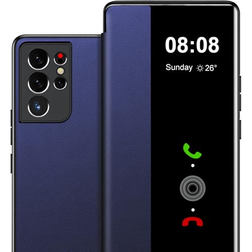 Étui à rabat pour Samsung Galaxy S21 Ultra en cuir bleu