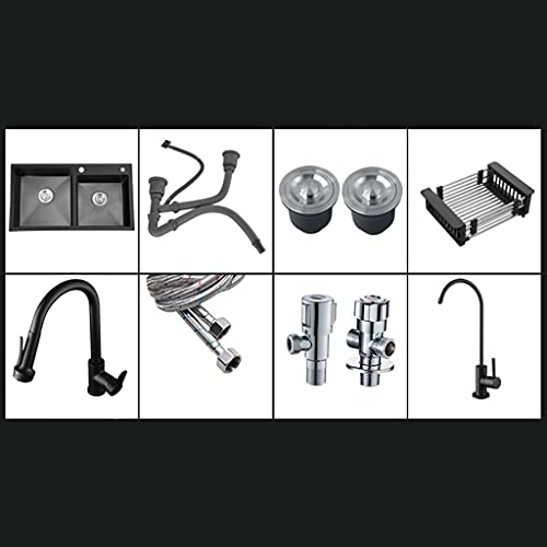 Évier horizontal de cuisine double bac noir 75cm pour la maison - 7
