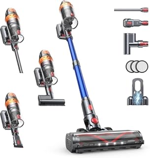 SMOTURE Aspirateur sans fil 650 W 50 KPA avec mini buse turbine pour poils d'animaux, autonomie de 60 min, aspirateur autoportant, sans fil, avec station de charge murale, mode automatique pour tapis