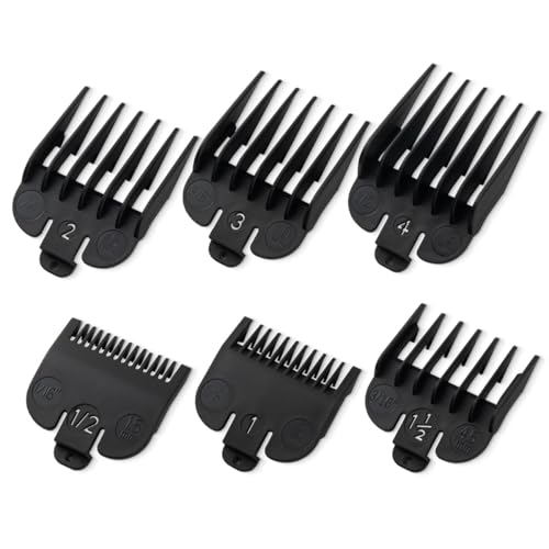 Clipper Guards Set Compatible with Most Wahl Clippers Clipper Guides Replacement - 1/16 to 1/2 6 Piece Set Black Color