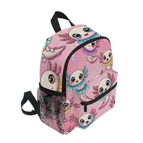 Backpack for Toddler Boys Girls, Cute Cartoon Axolotls Pink Travel Bookbag with Name Tag Mini Kids School Bag, 3-8 Years2