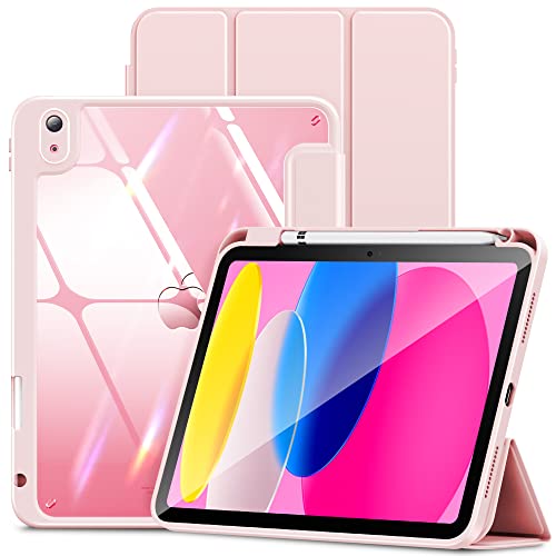 Infiland Ipad 10Th Generation Case (10.9 Inch 2022), [2Nd-Gen Pu Leather Cover & Crystal Clear Back] [Always As New Series] Ipad Cover With Pencil Holder, Pink #TOP7