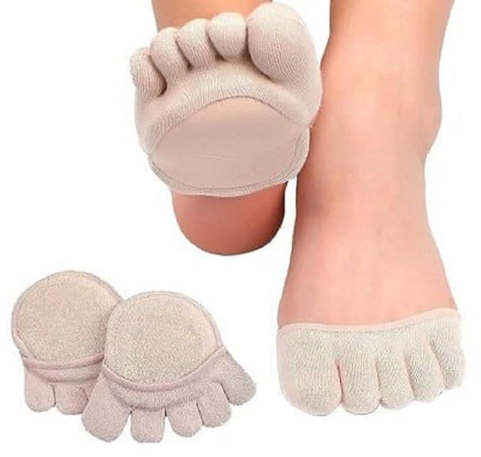 Falshruti Toe Topper Socks for Women, 2 Pairs Five Finger Half Socks with Ball of Foot Cushion, Non-Slip No Show Shoe Liners for Heels, Flats & Boots 1