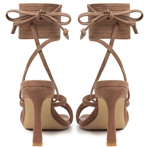 Image of Mostrin Womens Sandals Strappy Heels for Women Lace Up Square Open Toe Heels Tie Up High Heeled Sandals for Prom, Party, Daily Wear