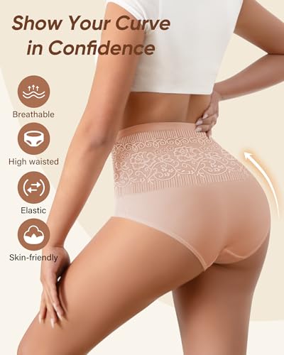 Women's Cotton High Waisted Underwear Stretch Panties Full Coverage Postpartum Soft Briefs Breathable 5 Pack2