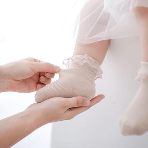 Meeshine Baby Newborn Girls' Lace Ruffle Ankle Socks Toddler Frilly Cotton Princess Dress Socks 5/6-Pack4