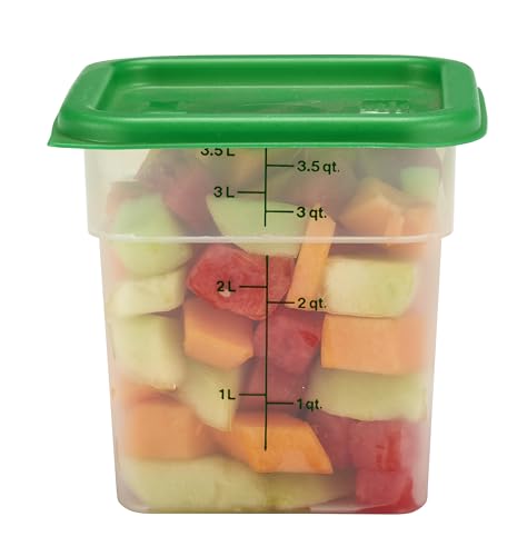 Image of Cambro Food Storage Container with Lid (Microwave Safe and BPA-Free) - 2 Pack - Classic Series Square with Green Lid - 4 QT (Quart) - Commercial Grade for Food Prep (Translucent)