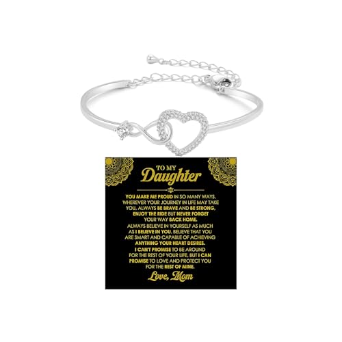 Image of To My Daughter Forever Connected Bracelet, Infinity Forever Love Heart Bracelets You Are Always In Mine From Mom Cubic Zirconia Adjustable Inspirational Gift Jewelry