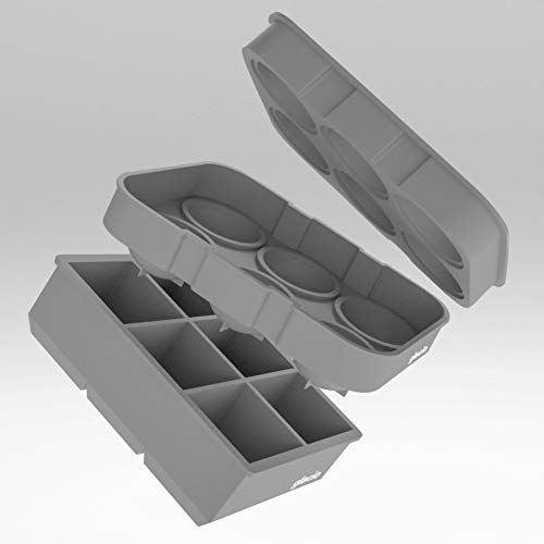 Glacio Ice Cube Molds - Silicone Combo Trays - Sphere Ice Mold Ball Maker With Lid & Large Square Tray - Set Of 2 #TOP3