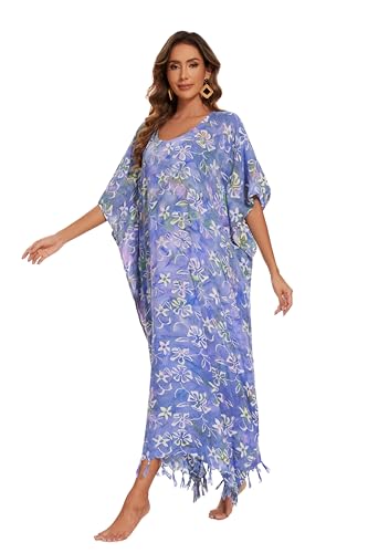 Image of Beautybatik Women Hand Blocked Batik Rayon Caftan Kaftan Bali Loungewear Maxi Plus Size Long Dress XL to 4X