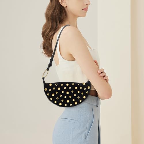 Y2K Studded Purses Black Studded Shoulder Bag Crescent Crossbody Bag2