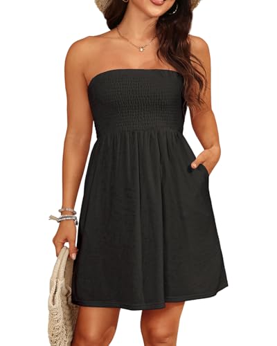 Yonique Women Terry Cloth Cover up - Strapless Beach Cover Up Tube Top with Pockets Black M