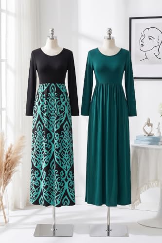 Image of AUSELILY Womens Long Sleeve Maxi Dress Casual Empire Waist with Pockets