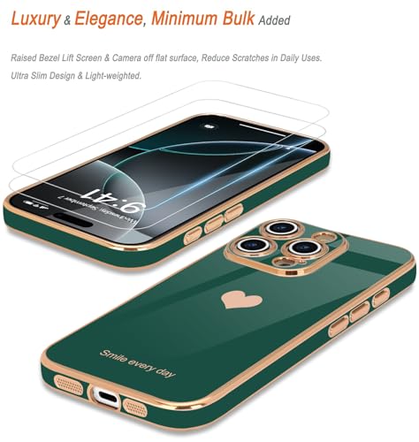 Teageo Compatible with iPhone 16 Pro Case for Girl Women Cute Love-Heart Luxury Bling Soft Back Cover Raised Camera Protection Bumper Silicone Shockproof Phone Case for iPhone 16 Pro, Darkish Green by Teageo - Image 3