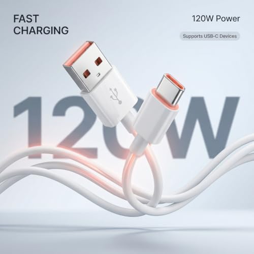 Image of HyperCharge USB-C 120W Fast Charge Cable with Quick Charge Support, 6A Fast Charging & Data Sync, 1 Meter Cable for Mi & Xiaomi, Redmi, Poco, Samsung, Android & PD Devices