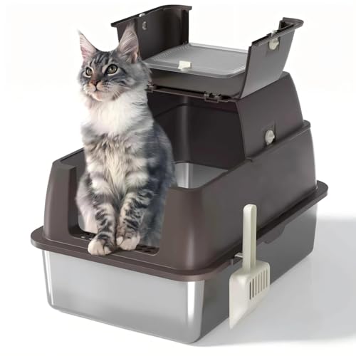 Arenero para gato de acero inoxidable 54L grande cerrado miniatura 1