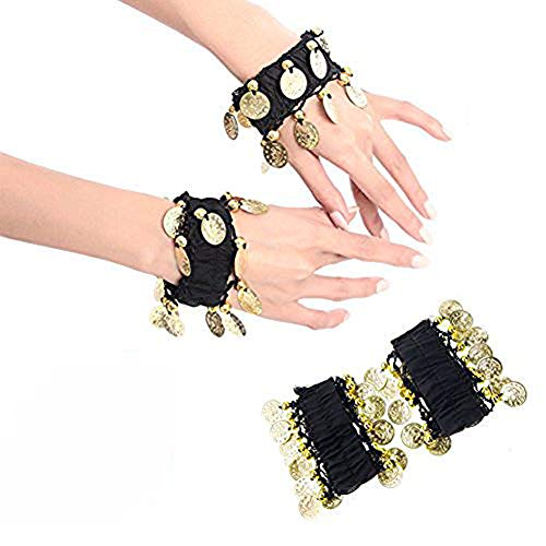Pack of 4 (2 Pairs) Black Belly Dance Wrist Arm Bracelets Halloween Costume Party Accessories2