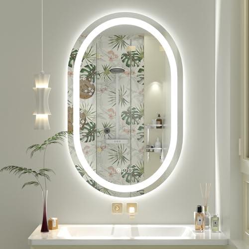 OKPAL 24x36 Oval Lighted Bathroom Mirror, LED Bathroom Mirror with Lights, Oval LED Mirror for Bathroom, Anti-Fog, Shatter-Proof, Dimmable, Memory, 3 Colors (Front Lights + Backlit) by OKPAL - Used condition - US$106.63