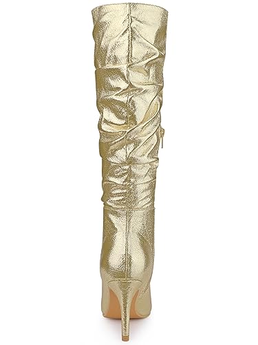 Allegra K Allegra K Women's Pointed Toe Slouch Stiletto Heels Gold Knee High Boots 6.5 M US